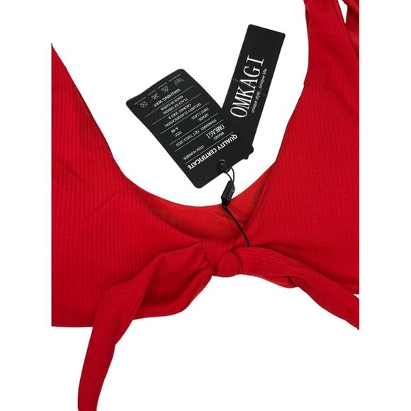 OMKAGI Red Ribbed Tie Front Bikini Top NWT Size Large - Picture 10 of 11